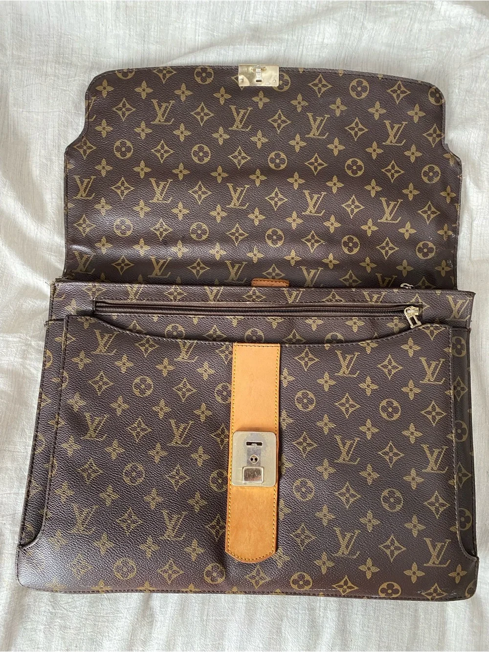 Louis Vuitton Monogram Canvas Briefcase with Tan Leather Accents